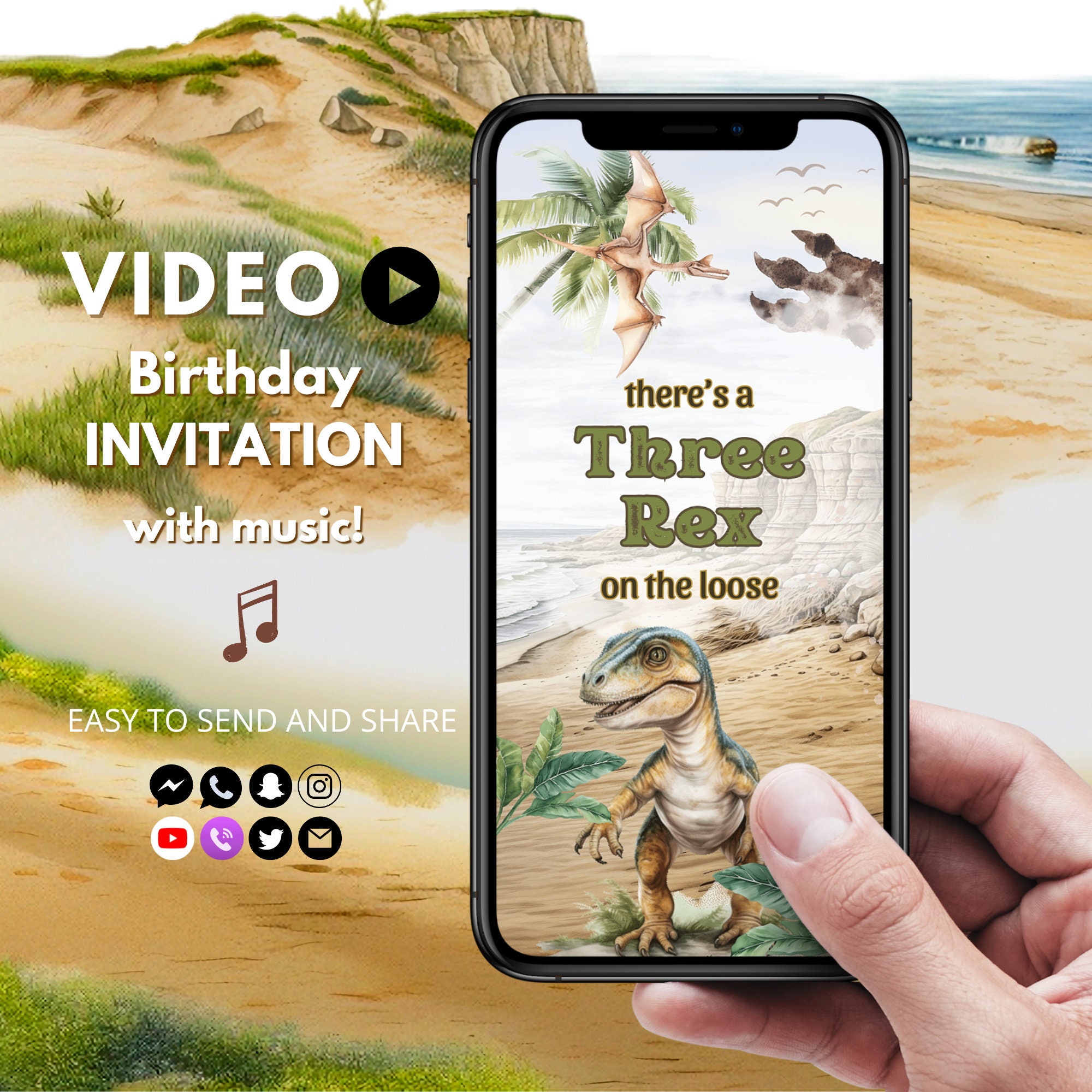 Three Rex Birthday Invitation | Dinosaur Birthday Invitation | Dino Party Editable Invite | Dinosaur Three-Rex Party | Dino Birthday