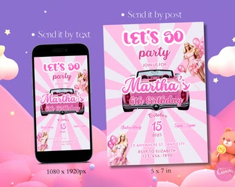 Pink Doll Birthday Invitation | Pink Doll Party Invitation | Lets Go Party Invite | Invitation For Girls Instant Download