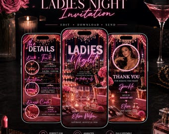 Ladies Night Invitation Template, Girls Night Out Invite, Pink Glam Party Invitation, Editable Canva Mobile Invite, Cocktail Party