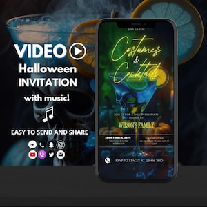 Halloween Cocktail Party Invitation Video | Costumes & Cocktails Animated Invite | Digital Halloween Party Template