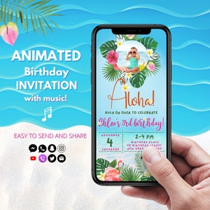 Animierte Hawaii Geburtstagseinladung Vorlage Tropical Beach Geburtstagseinladung Digital Hawaiian Girl Birthday Invite Text Evite