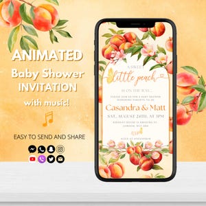 A Sweet Little Peach Baby Shower Invitation | Animated Girl Invite | Peach Baby Shower | Editable Template | Instant Download