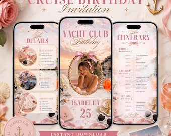 Yacht Club Birthday Invitation, Cruise Birthday Invite Template, Editable Canva Mobile Invitation, Yacht Party Invite
