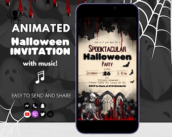 Invito video per una festa di Halloween spettrale / Invito digitale per adulti spaventoso per Halloween / Modello di invito per una festa di Halloween vintage