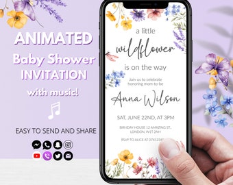 Wildflower Baby Shower Invitation | Floral Baby Shower Video Invitation with butterflies | Girl Baby Shower Spring Invite