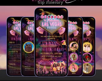 Vegas Birthday Invite, Vegas Video Invite, Vegas Birthday Weekend Digital Invite, Vegas Bachelorette Itinerary Template