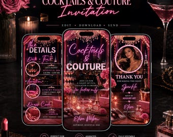 Ladies Night Invitation Template, Cocktail Party Invite, Editable Canva Mobile Invitation, Pink Glam Party, Girls Night Out