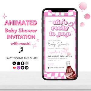 She’s Ready to Pop Baby Shower Invite – Animated Soda Pop Theme, Girl or Gender Neutral, Retro Baby Shower, Instant Download Template