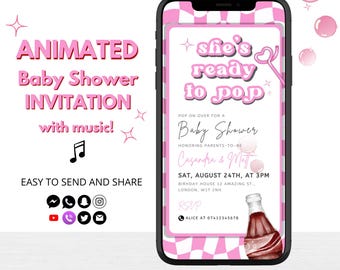 She’s Ready to Pop Baby Shower Invite – Animated Soda Pop Theme, Girl or Gender Neutral, Retro Baby Shower, Instant Download Template