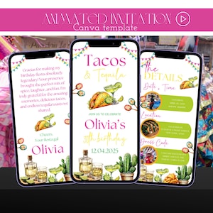 Tacos And Tequila Birthday Invitation | Fiesta Birthday Digital Invitation | Animated Taco Party Invite | Mexican Theme Birthday