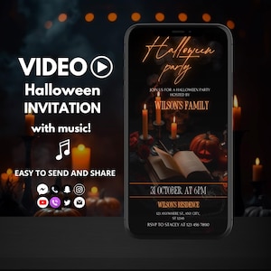 Halloween Party Invitation Video Template, Animated Spooky Costume & Cocktail Party Invite, Digital Editable Adult Halloween Invitation