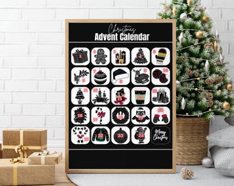 Luxe Baddie adventskalender | Zwart en roze afdrukbare kerstadventskalender | Adventskalender downloaden | Bewerkbare kerstaftelling