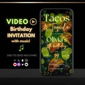 Tacos & Tequila Birthday Invitation | Fiesta Party  Video Invite | Editable Mexican Birthday Digital Invitation