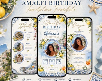 Amalfi Birthday Invitation Template, Lemon Birthday Invite, Italian Birthday, Positano Party, Editable Canva Mobile Invite