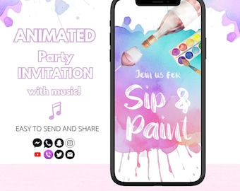 Paint And Sip Invitation | Sip And Paint Wine Party Birthday | Paint Party Text Invite | Painting Event Free Personalization
