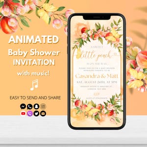 A Little Peach Is on the Way Baby Shower Invitation | Animated Peach Baby Shower Invite for Girl | Sweet as a Peach Animated Template