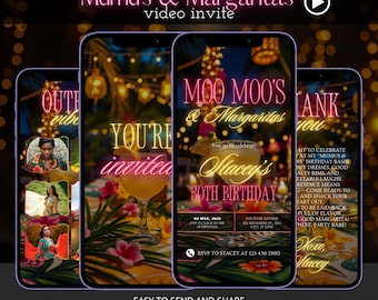 Mumu’s & Margaritas Night Party Invitation, Editable Video Evite for Her, Animated Moo Moo Birthday Invite, Tropical Girls Night