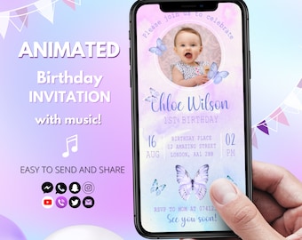 Butterfly Birthday Invitation Animated Little Butterfly Birthday Video Invitation Pastel Girl Birthday Animated Invite with photo