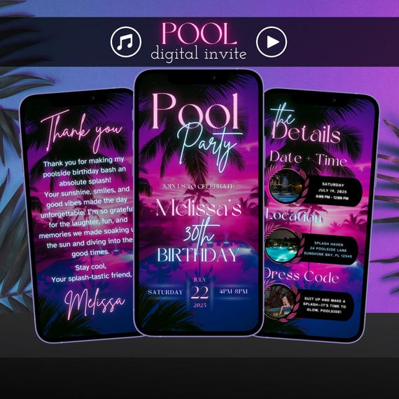 open lace back dress Pool or Swimming Birthday Party Invitation main image 1