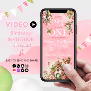 Fairy First Birthday Invitation | Magical Fairy Invite | Enchanted Fairy Garden Party Invite | Girl Invite Video Invitation