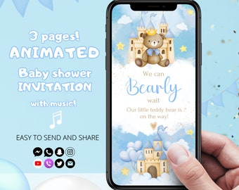 Baby Shower Invitation Bear Digital Boy Baby Shower Text Evite We Can Bearly Wait Baby Shower Invite Message Download
