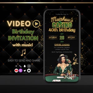 Invito per serata di poker / Invito video al casinò / Invito digitale per serata di gioco / Volantino per serata di gioco / Inviti per feste a Las Vegas