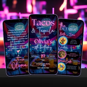 Tacos & Tequila Birthday Invitation | Animated Video Invite | Mexican Fiesta Digital Invitation for Adult Birthday Party