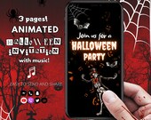 Halloween Party Video Invitation, Animated Skeleton and Bats Spooky Invite, Editable Halloween Digital Template for Adults or Kids