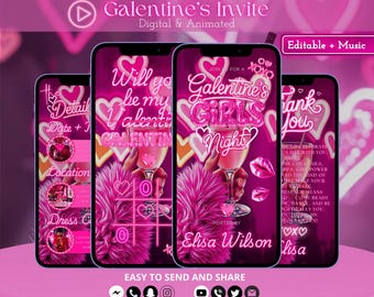 2026 Galentine’s Video Invitation, Animated Galentine Invite, Digital Girls Night Evite, Valentines  Editable Canva Template