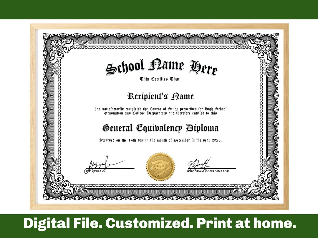 Printable GED Diploma Custom Diploma High School Diploma Etsy