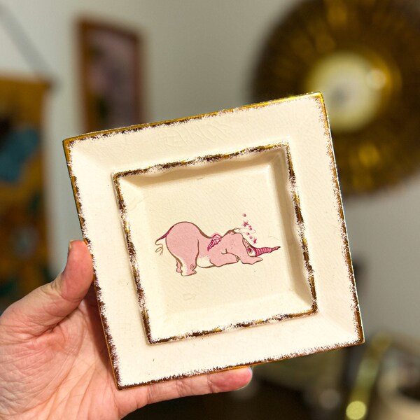 Vintage Kitsch Pink Elephant Ashtray