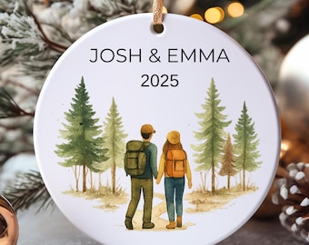 Personalized Engaged Ornament, Couples Hiking Ornament, Custom Adventure Couples Ornament, Personalized Hiker ornament, Nature couple Gifts