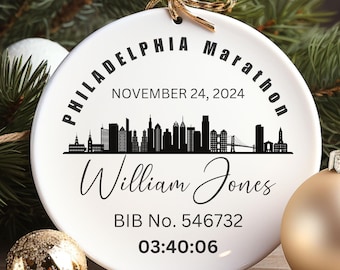 Custom Philadelphia Runner Ornament, Marathon Finisher Christmas Ornament Gift, Marathon Runner gift, Philadelphia Gift for Marathon Runner