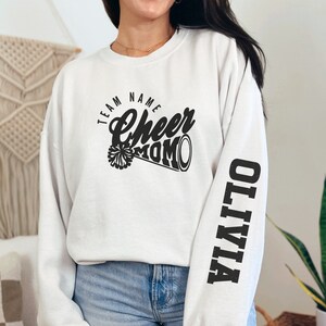 Custom Cheer Mom Team Sweatshirt With Name on Sleeve, Personalized cheer Mom Team Hoodie, Cheer Competition Tees, Custom Cheer Mom Gift