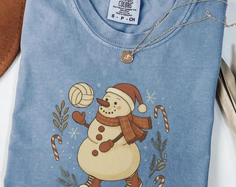 Retro Volleyball Shirt, Christmas Snowman Comfort Colors Shirt, Christmas Volleyball Gifts, Christmas Gift for Volleyball Player