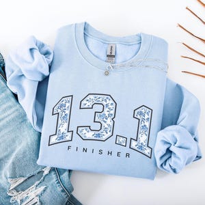 Half Marathon Finisher Sweatshirt, Runner Gift, Chinoiserie Gift for Marathon Runner, Varsity Style Race Day Crewneck, Marathon Running Tee