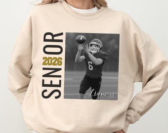 Custom 2026 Senior Football Mom Sweatshirt, Custom Football Player Photos Shirt, Football Mama tee with Name & Jersey Number