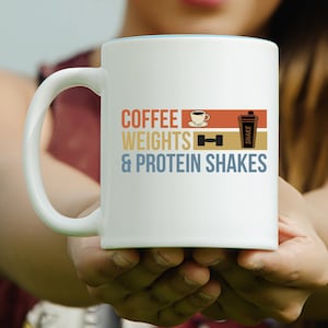Coffe Weights & Protein Shake Mug, Fitness coffee mug, Coffee gym lovers, Fitness Gifts, Lifting Present, Personal Trainer, workout Gifts