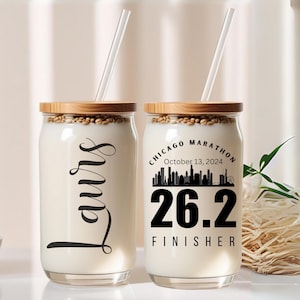Custom Marathon Glass for Runner,  Running Coffee Cup For Marathon, Personalized Gifts for Marathon Finisher Sipper Glass, Chcago finisher