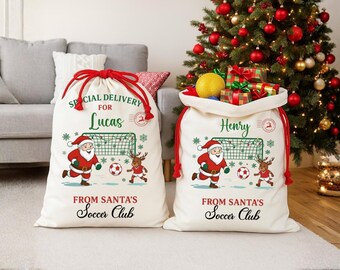 Personalized Soccer Gift Sack, Custom Christmas Santa Bag for Kids, Soccer Player Gift, Custom Holiday Sack with Name