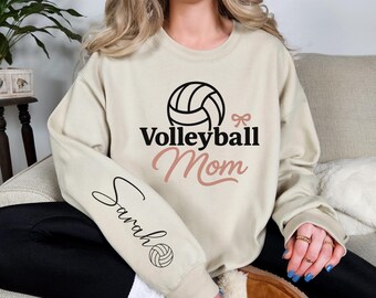 Personalized Volleyball Mom Sweatshirt With Kid Name, Volleyball Mama Sweater,Volleyball Game Day Sweater, Volleyball Mom Gift,Game Day Gift