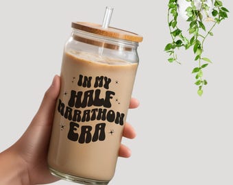 Half Marathon Glass for Runner, Running Coffee Cup For Marathon, Gifts for Marathon Finisher Sipper Glass, Runner Gift, Running Mom Gift