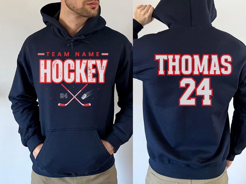 Custom Hockey Team Sweatshirt, Personalized Ice Hockey Hoodie, Hockey Gift, hockey Dad Sweater, Hockey Dad Gift, Gift for Hockey lover image 7