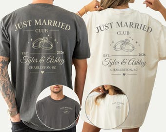 Custom Mr and Mrs Shirts, Just Married Comfort Colors Shirt, Wife Husband Matching Shirts, Just Married Gifts, Newlywed Honeymoon Gifts