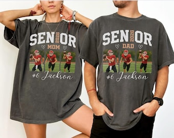 Custom 2026 Senior Football Mom Shirt, Custom Football Player Photos Shirt, Football Mama Shirt with Name & Jersey Number, Senior Night Tee