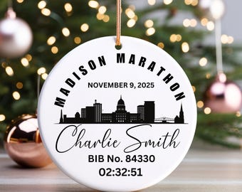 Custom Marathon Runner, Ornament For Christmas, Custom Marathon Finisher, Ornament Gift For Marathon Runner, Madison Marathon Ornament