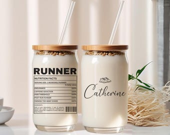 Custom Gift For Runner, personalized Sipper Glass With Straw, Running Lover gift for Marathon Runner, Iced Coffee Cup, Runner Gift For Women