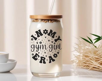 Gym Girl Era, Gym lover glass cup, Gym Gifts, beer can glass with lid & straw, Gym girl Iced coffee cup, Libbey glass cup, Gift for Gym Girl