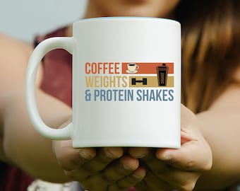 Coffe Weights & Protein Shake Mug, Fitness coffee mug, Coffee gym lovers, Fitness Gifts, Lifting Present, Personal Trainer, workout Gifts