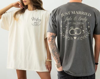 Custom Mr and Mrs Shirts, Just Married Comfort Colors Shirt, Wife Husband Matching Shirts, Just Married Gifts, Newlywed Honeymoon Gifts